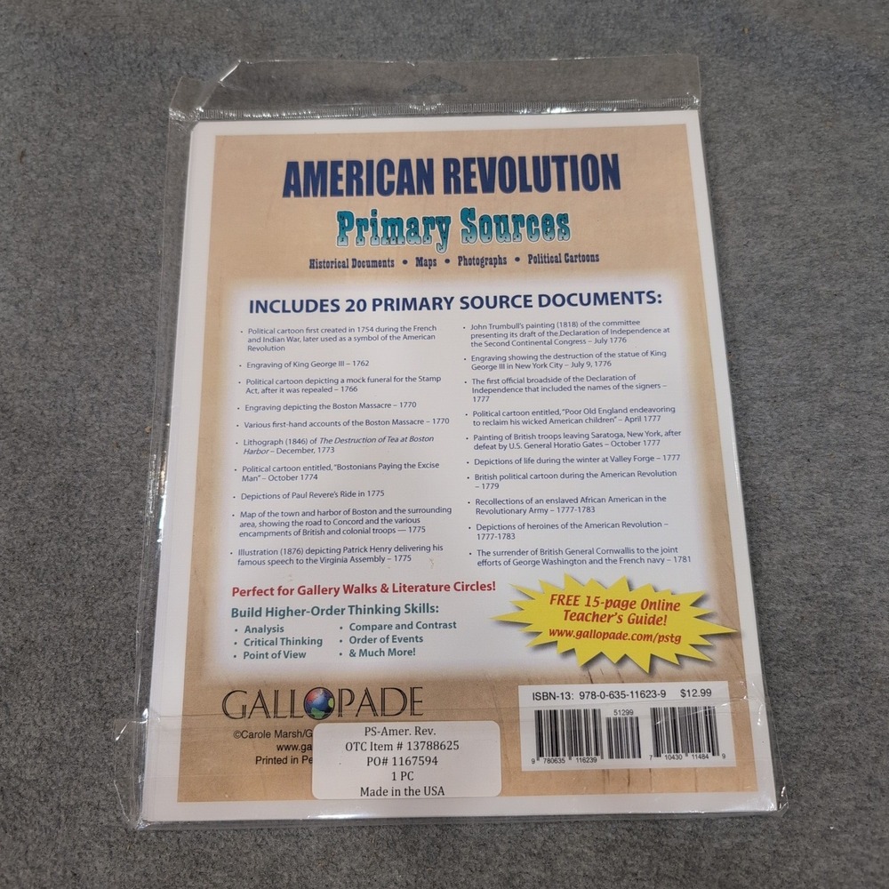 American Revolution Primary Sources Carole Marsh Gallopade History Resource New - Picture 2 of 2